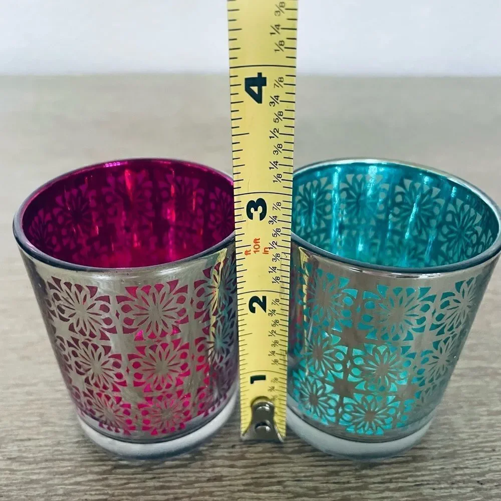 Mirrored Pink Blue Candle Holders Set